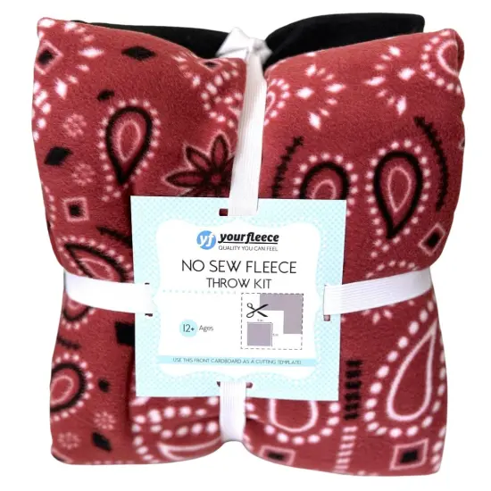 Bandana Handkerchief Red Anti-Pill Premium No-Sew Throw Fleece Fabric Kit (72x60) {1}