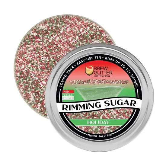 Brew Glitter - Holiday Rimming Sugar (4oz, 1x Bar Tin) Cocktail Garnish for Mixed Drinks & Refreshments {5}