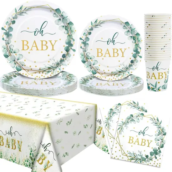Sage Green Baby Shower Plates and Cups and Napkins Sets {1}