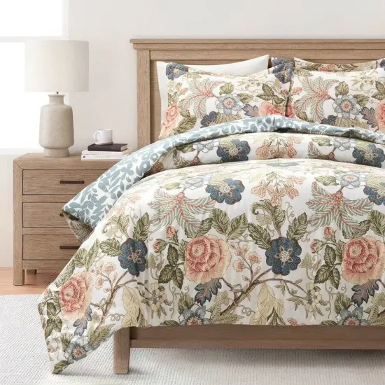 Floral Soft Cotton Blend Comforter 3 Piece Set Reversible Printed Quilt with Pillow Shams {1}