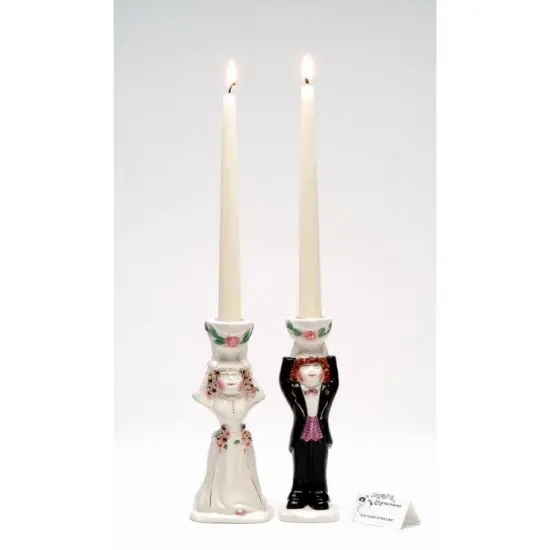 Ceramic Wedding Taper Candle Holders: "You Light Up My Life", Wedding Decor, Judaica Decor, CANDLE NOT INCLUDED {3}