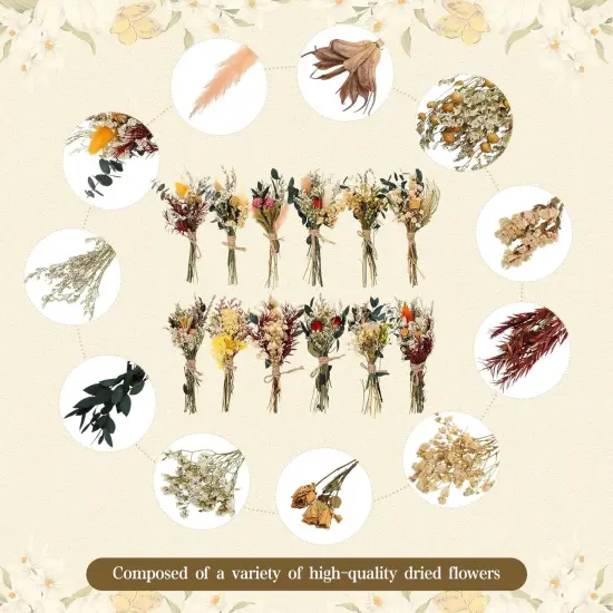 12 Pack Boho Dried Flower Bouquet - Bright {4}