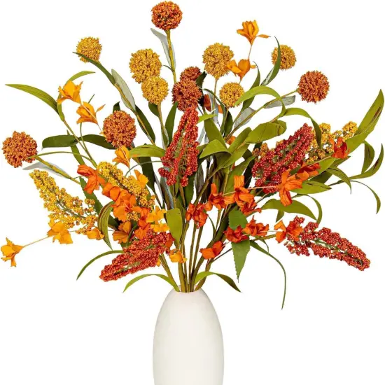 8 PCs Fall Boho Autumn Flowers - 17 Inches (Orange) {1}