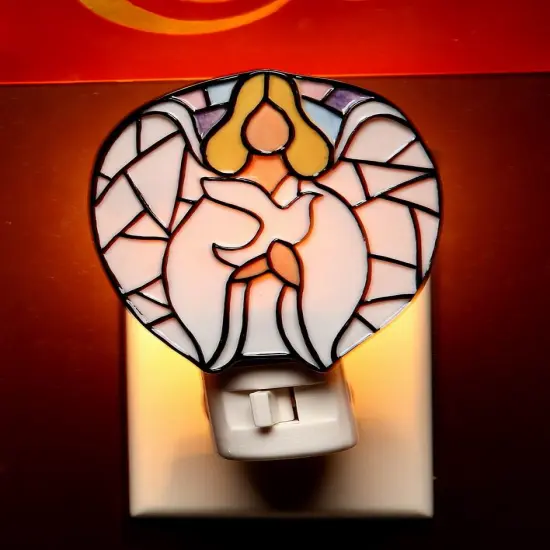Angel Holding Dove Bird Mosaic Plug-In Nightlight, Religious Decor, Religious Gift {3}