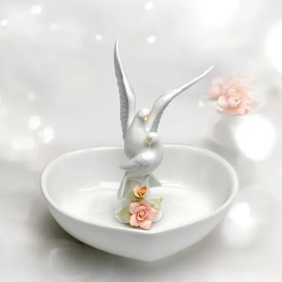 Ceramic Dove Birds Jewelry Tray, Wedding Gift, Wedding Decor, Vanity Decor, Romantic Decor {1}