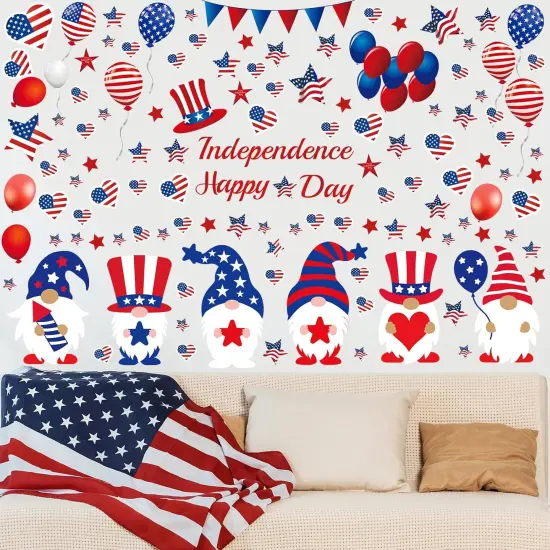 114 Pieces 4th of July Wall Sticker Independence Day Gnomes Patriotic American Flag Red White Blue Wall Decals Window Stickers for Memorial Day Independence Day Patriotic Party Favors Supplies Decor {1}