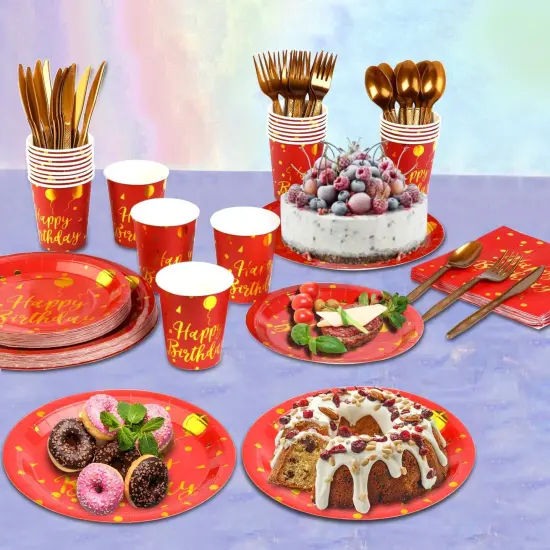 175 Pieces Gold Disposable Party Dinnerware Set &Disposable Birthday Party Dinnerware {2}