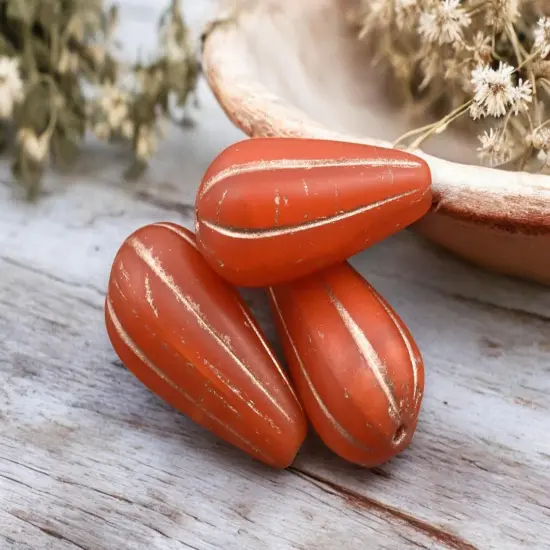 22x11mm Copper Washed Opaline Melon Drop Beads {4}