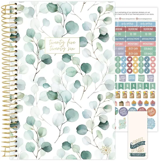 bloom daily planners 2025-26 Academic Planner, Soft Cover, 5.5" x 8.25", Boho Greenery {1}