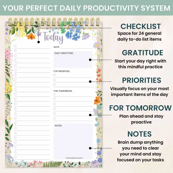 Spiral-Bound Daily To-Do List Pad, 6" x 9", Garden Party {3}