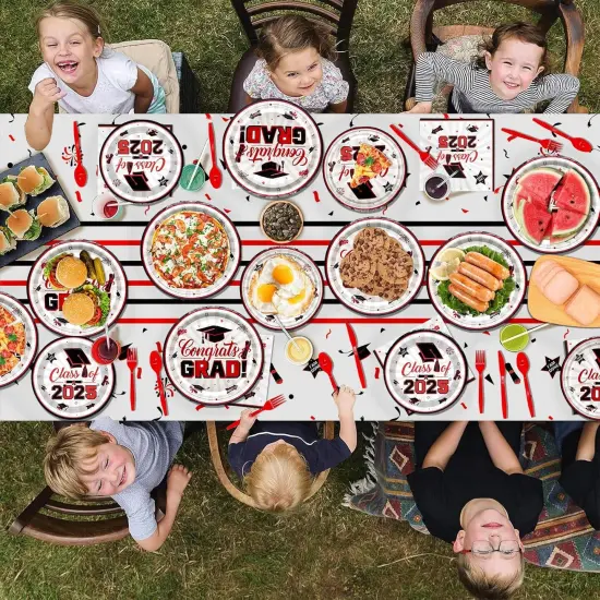 Red and Black Graduation Decorations 2025 Graduation Plates and Napkins 2025 Congrats Grad Banner 2025 Party Supplies Grad Party Decorations 2025 {4}