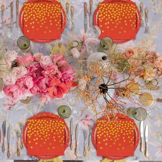 50PCS Red and Gold Birthday Plates and Napkins Party Supplies,25 x 7 Red Gold Foil Decorations Dessert Plates and 25 x 6.5 Napkins for Birthdays New Year Weddings Graduations {5}