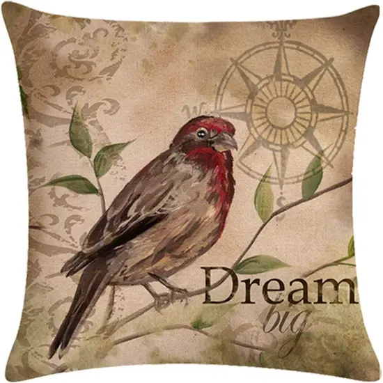 Set of 4 Vintage Bird Pillow Covers Birds On The Branch with Inspirational Words/Sing/Love/Dream/Fly Cushion Cover Cotton Linen Home Decorative Pillowcases {4}