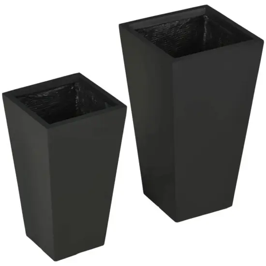 Magnesium Oxide Stackable Outdoor Planter Set of 2 with Drainage Holes Black {7}