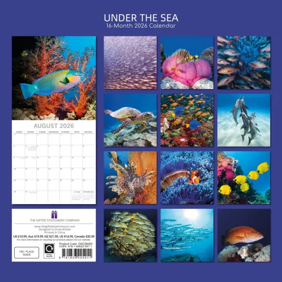 The Gifted Stationary 2026 Square Wall Calendar, Under the Sea, 16-Month Natural World Theme Hanging Calendar with 180 Reminder Stickers, Month Planner for Home, or Creative Spaces, 12x12 In Multicolor {4}