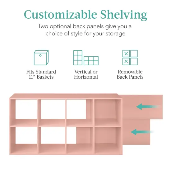 Best Choice Products 8-Cube Bookshelf, 11in Display Storage System, Organizer w/ Removable Back Panels Light Pink {3}