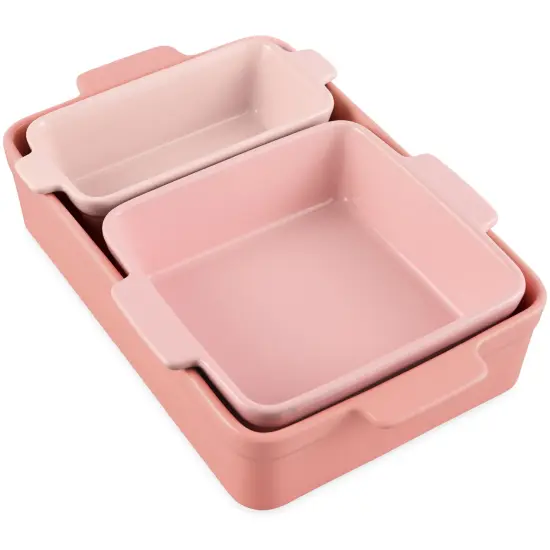 Best Choice Products Ceramic Bakeware Set of 3 Casserole, Loaf, and Square Dishes w/ Handles Mushroom Beige {7}