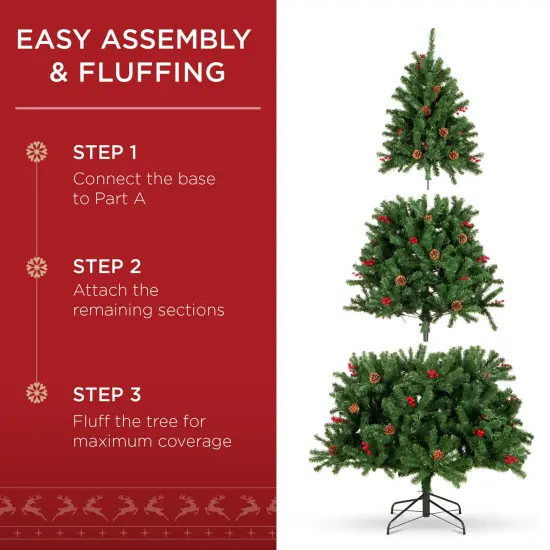 Best Choice Products Pre-Lit Pre-Decorated Holiday Spruce Christmas Tree w/ Tips, Lights, Metal Base {4}
