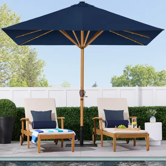 Best Choice Products 9ft Deep Square Solar LED Lighted Patio Umbrella w/ Faux Wood Texture, UV-Resistant Navy Blue {3}