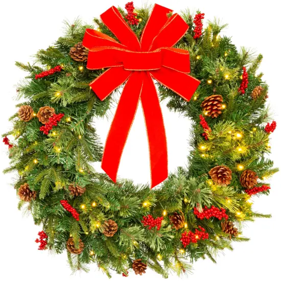 Best Choice Products Pre-Lit Battery Powered Christmas Wreath Decoration w/ PVC Tips, Ribbons {7}