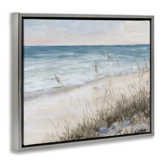 Stupell Industries Traditional Beach Coast Line Framed Floater Canvas Wall Art Gray Floater Frame {3}