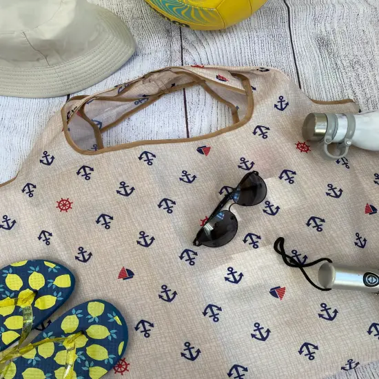 Wrapables Large & Small Foldable Tote Nylon Reusable Grocery Bags, Set of 2, Anchors Away {5}