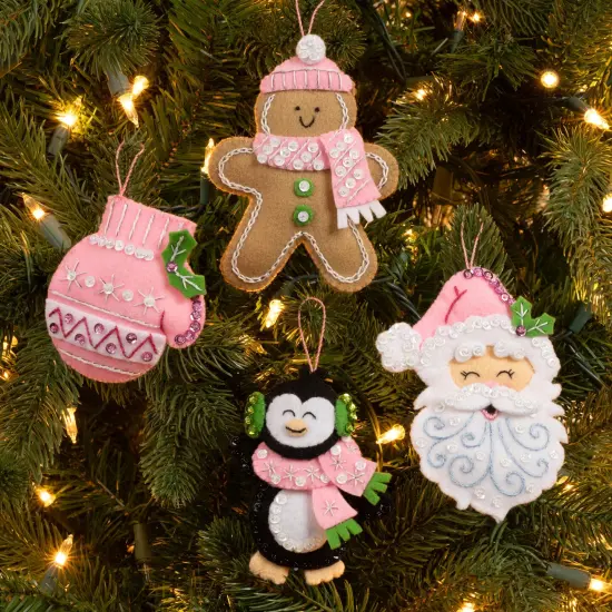 Bucilla Felt Ornaments Applique Kit Set Of 4-Santa Sweets {1}