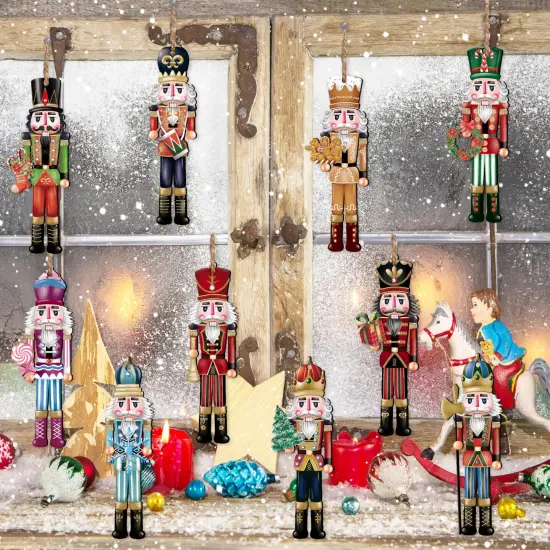 JOPHMO 24 Pieces Christmas Nutcracker Wooden Ornaments Wood Hanging Decoration Set for Christmas Tree Hanging Wood Crafts Holiday Decor Xmas Party Supplies (Xmas-Nutcracker-A) {2}