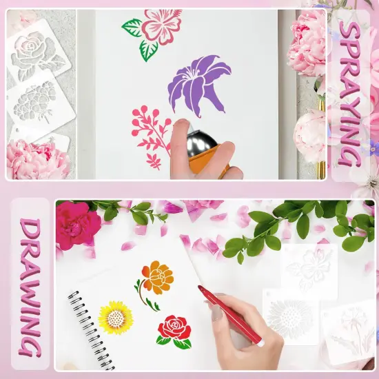 JULMELON Flower Stencils for Wood, 20Pcs Sunflower Painting Stencil Reusable Stencils DIY for Wall Floor Decor Rock Dot Painting Art Projects (3inch) {2}