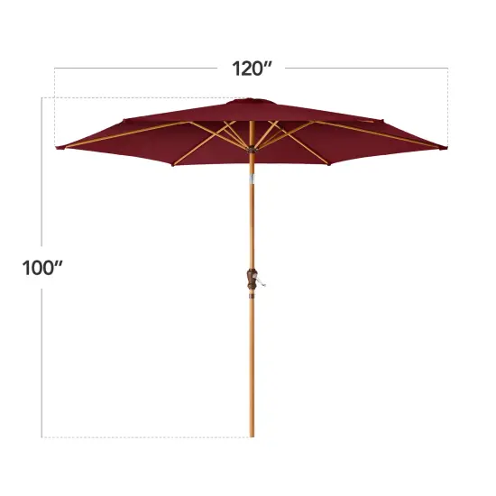 Best Choice Products 10ft Outdoor Woodgrain Pattern Steel Market Patio Umbrella w/ Crank, Tilt Burgundy {2}