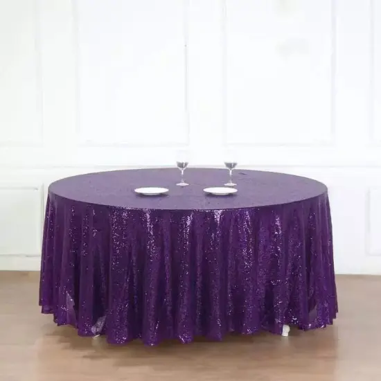 PURPLE Sequined 120" ROUND TABLECLOTH Designer Wedding Party Catering Linens {1}