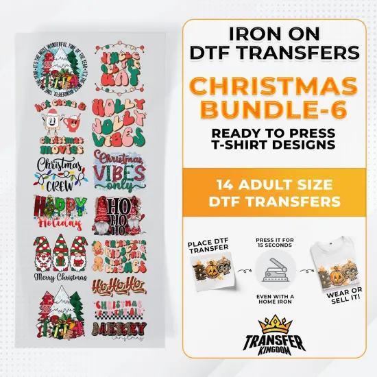 Iron on DTF Transfer Christmas Bundle 6 - 14 Best Seller T-shirt Designs Ready To Press {1}