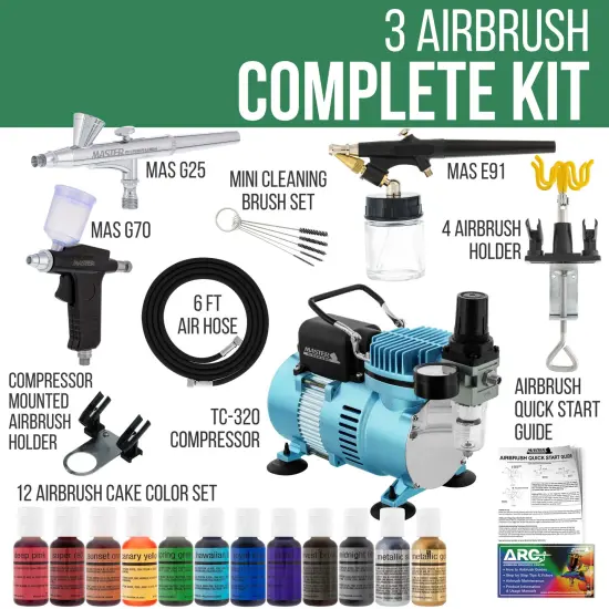 Cool Runner II Dual Fan Air Compressor Pro Cake Decorating System Kit with 3 Airbrushes, 12 Color Food Coloring Set - How-To Guide {2}