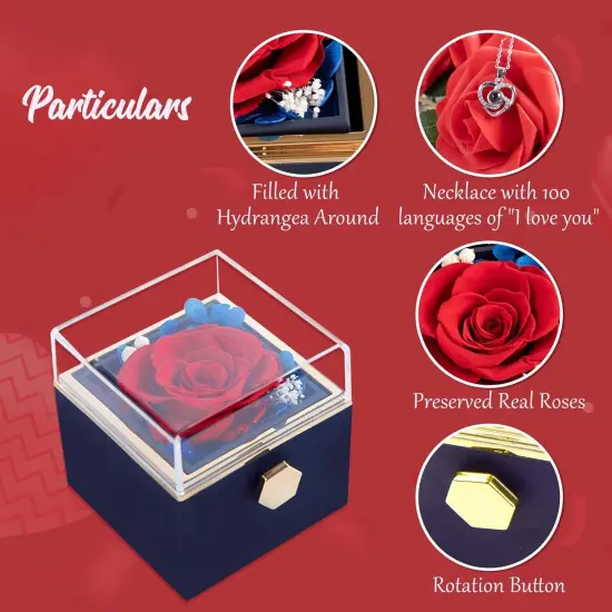 Preserved Real Red Flowers Rotating Box {4}