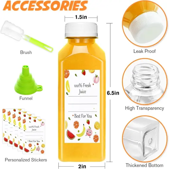 6-Pack Juice Bottles, 12oz BPA-Free Plastic Bottle with Leak-Proof Lids {2}