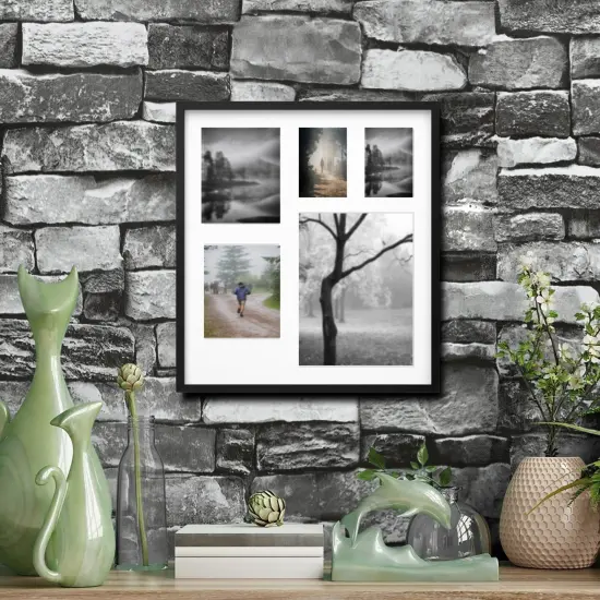 Black Multi-Photo Frame for 5 Pictures, 25 &frac14; x 28" &ndash; Versatile Display with Acid-Free Mat & Easy ALFTA Hook Hanging {4}