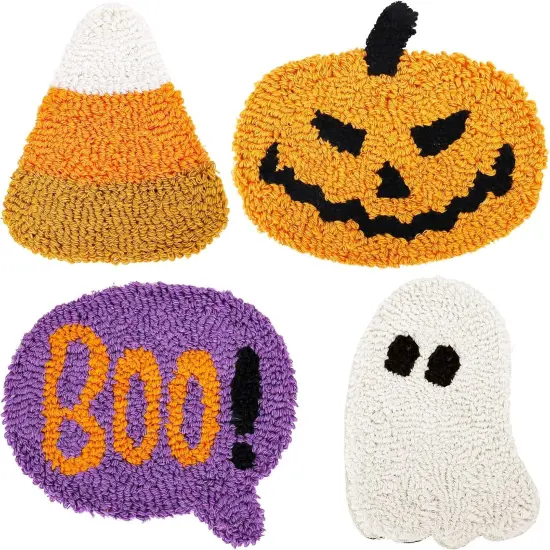 4Pcs Halloween Tufted Coaster Pumpkin Ghost Candy Corn Boo Drink Coaster {1}