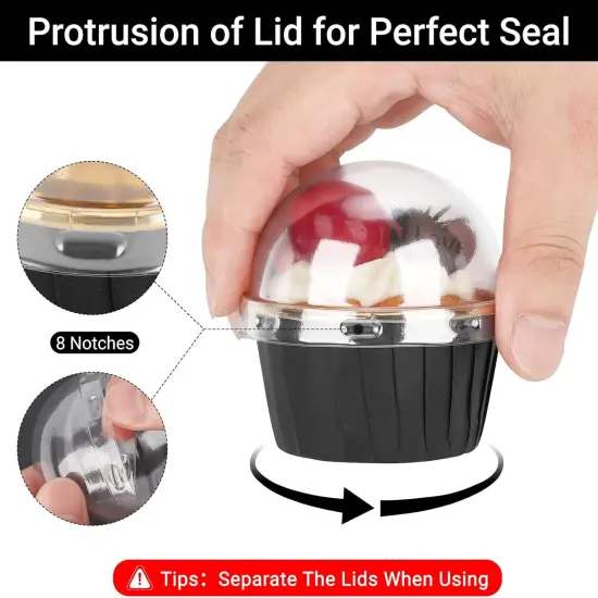 Disposable Ramekins with Lids, 3.5oz 50pcs Black Gold Mini Foil Muffin Cupcake Liners with Clear Lids, Aluminum Dessert Containers Baking Cups with Lids for Wedding Birthday Party Picnic {3}