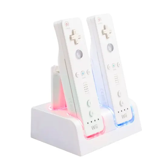 4 Ports Charging Station for Wii Remote Controller, Charger Dock Stand with 4 Bonus 2800mAh Rechargeable Replacement Batteries Pack (Updated Version) White by Insten {1}