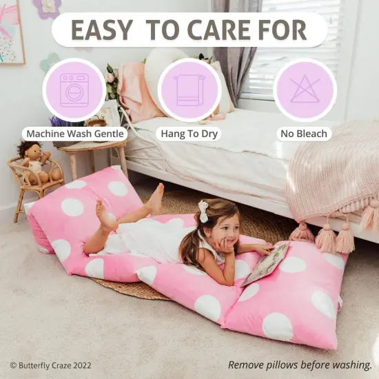 Butterfly Craze Floor Pillow Case, Mattress Bed Lounger Cover, Polka Pink, King Size - Cozy Seating Solution for Kids 3-14, Recliner Cushion, Perfect for Reading, TV Time (Pillow Not Included) {5}