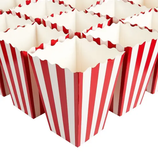 100-Pack of Large Paper Popcorn Favor Boxes, Red & White Candy Holder Containers for Movie Night Favors, Carnival Circus Party Supplies Decorations, (3.7x7.8 In) {1}