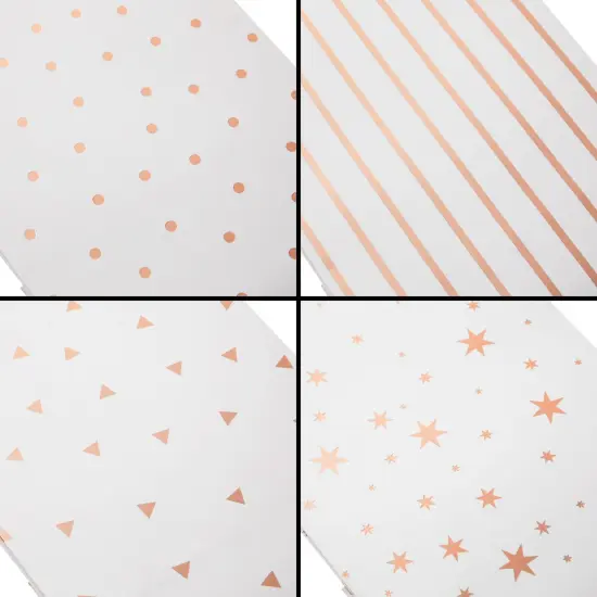 24 Pack Small White Bags with Handles and Tags, Paper Gift Bags for Small Business, 4 Rose Gold Foil Designs (7.9 x 5.5 x 2.5 In) {4}