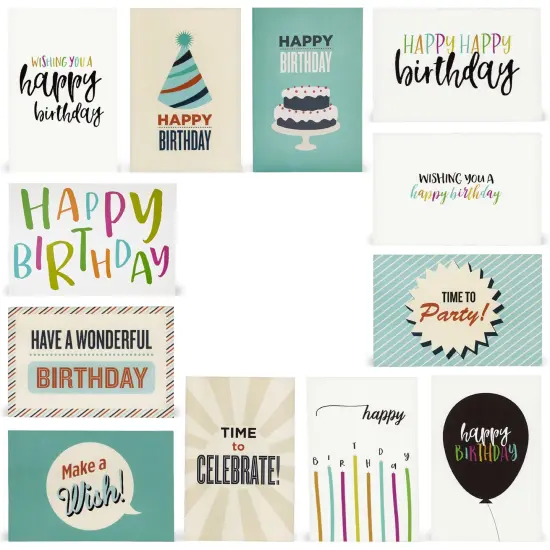 120 Pack 4x6-inch Happy Birthday Cards with Envelopes - Bulk Gift Set for Kids, Students and Teachers (12 Assorted Designs) Multicolor {1}