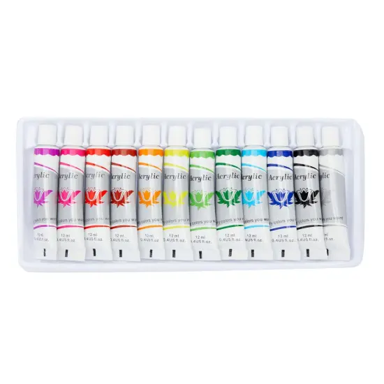 18 Pcs Set Canvas Painting Supplies Kit with 2 Wood Canvas Panel Art Boards 9x12 in, 12 Acrylic Paint Tubes, 3 Brushes and 1 Palette Multicolor {6}