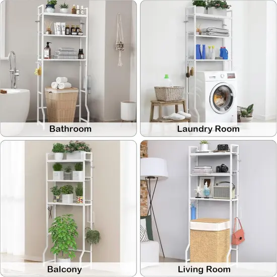 3-Tier Industrial Over-The-Toilet Storage Shelf | Freestanding Bathroom Organizer with Toilet Paper Holder & 4 Hooks | Heavy-Duty Metal Wire Rack, Space-Saving Brown Design {5}