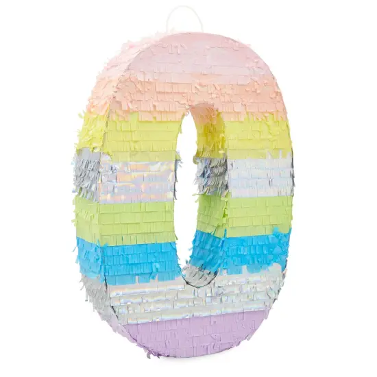 Large Number 0 Pinata for Girl's Birthday Party Decorations, Rainbow Pastel (21" x 14.7" x 4") Multicolor {1}