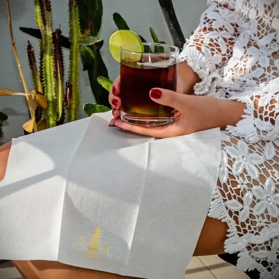 Pineapple Gold Foil Stamped Airlaid Paper Dinner Napkins, 1/6 Fold 12"x17" Disposable Guest Hand Towels - Absorbent, Linen-Like, Weddings, Receptions, Parties, Bathroom (Gold, 100 Count) {5}