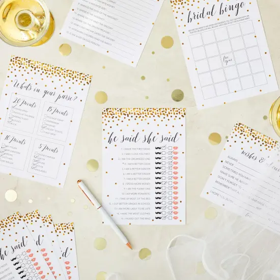 250 Pieces Bridal Shower Games for 50 Guests with Bingo Cards, He Said She Said Bridal Shower Games, Wedding Advice for Bachelorette, Celebrations (Gold) {2}