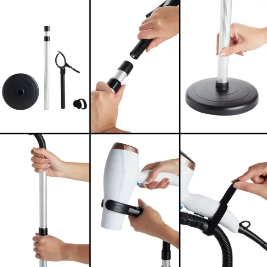 Adjustable Hands-Free Hair Dryer Stand Holder 360 Degree Rotation, Compatible with Compact Styling Tools Black {5}
