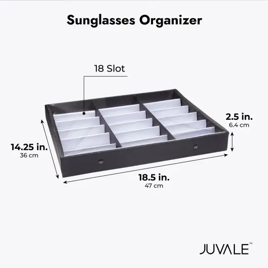 18 Slot Sunglasses Organizer for Women and Men, Eyeglass Storage Case with Clear Lid for Multiple Pairs of Glasses (18.5 x 14.25 In) Black {3}